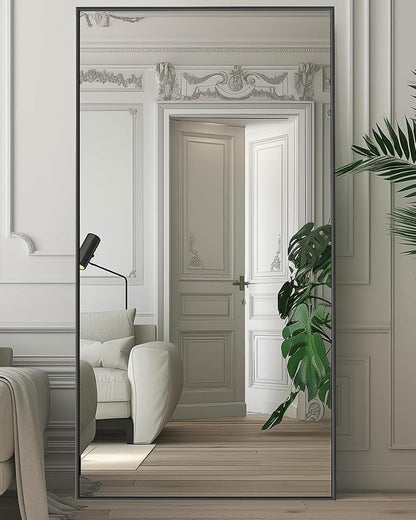 Antok Full Length Mirror, 81"x41" Oversized Floor Mirror Freestanding, Full Body Mirror Floor Standing Mirrors with Stand, Hanging Mounted Mirrors for Living Room Cloakroom,Black,Rect Style