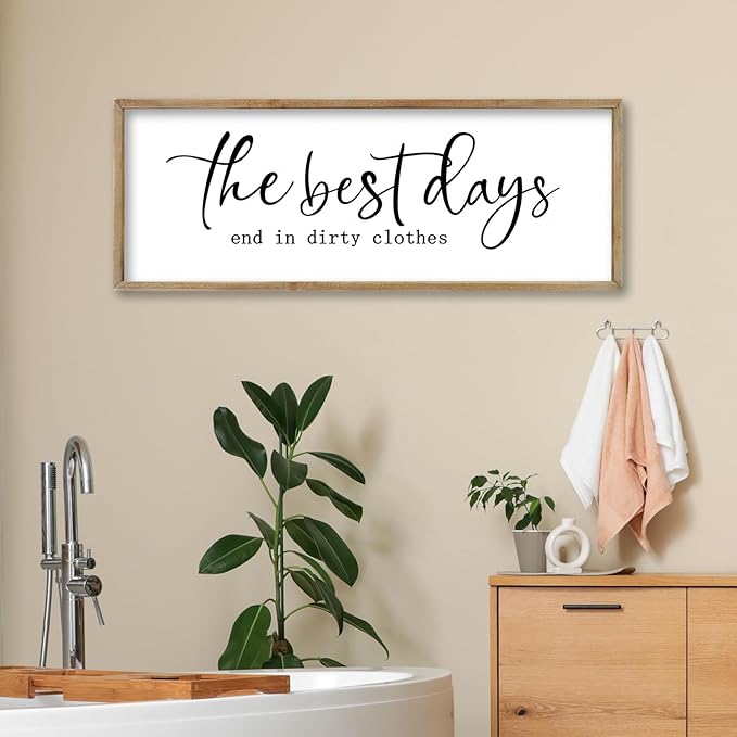 FZMHASLWW Laundry Room Sign Wall Decor 32"×12" The Best Days End In Dirtiest Clothes Large Wood Framed Wall Art Hanging (Wood)