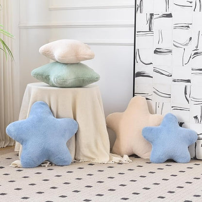 Star Pillow, Decorative Throw Pillows for Bed Couch, 15" Star Shaped Pillow Plush Floor Cushions Room Decor Pillow with Faux Rabbit Fur for Sofa Bedroom Living Room (Beige, 15" x 15")