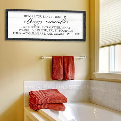 AuraPeak Before You Leave This Home Sign for We Love You Inspirational Quotes Laundry Room Living Room Wall Decor Family Entryway kitchen Wall Hanging Art (40"×15" Black)