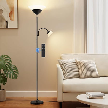 SIBRILLE 2-in-1 Torchiere Floor Lamp, 34W Super Bright LED Standing Lamp with Remote & Touch Control, 72" Dimmable Adjustable Corner Reading Lamp for Living Room, Bedroom, Office, Black
