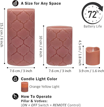 FURORA LIGHTING Dusty Rose Nordic Real Wax Flameless LED Candles with Remote & Timer (2/4/6/8H), Elegant and Romantic Glow, Pack of 8, Batteries Included