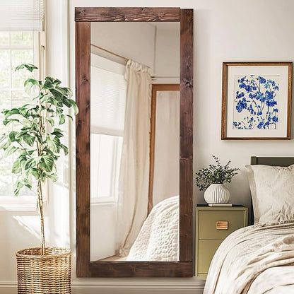 Full Length Mirror 71"x32" – Solid Wood Frame, HD Tempered Glass, Wall Mounted & Leaning, Rustic Modern Decor for Bedroom, Living Room, Entryway, Brown