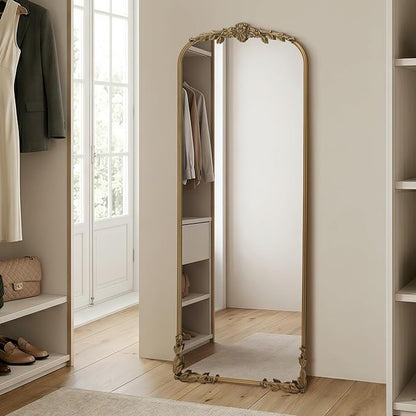 Besdomus Vintage Full Length Mirror: 21''x56'' Matt Gold Baroque Antique Floor Long Body Mirror - Traditional Ornate for Bedroom/Cloakroom/Dressing Room/Entryway/Wall - Ideal for Fashion Women