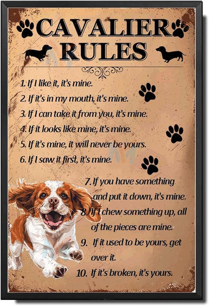 Metal Sign Tin Sign Vintage Wall Art Cavalier Rules Boho Bedroom Decorations for Pub 6×8 Inches with Metal Frame
