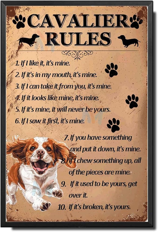 Metal Sign Tin Sign Vintage Wall Art Cavalier Rules Boho Bedroom Decorations for Pub 6×8 Inches with Metal Frame