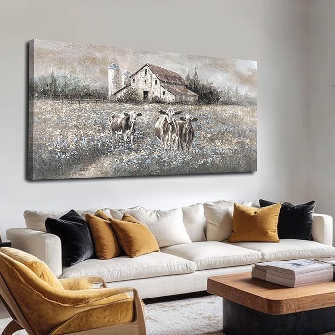 LEVERUP Funny Animal Wall Art Floral Canvas Artwork Spring Pictures Home Decor for Living Room Dining Room Rustic Farmhouse Decoration 29×58 Inch