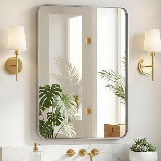 NEWBULIG 30"x40" Sliver Wall Mirror, Bathroom Mirrors for Over Sink, Matte Metal Framed Vanity Mirror with Tempered Glass, Entryway, Living Room, Bedroom