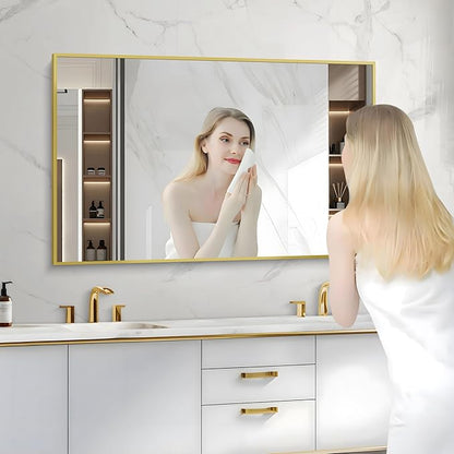 COFENY Gold Bathroom Mirror for Wall, 30x48 Inch Rectangle Mirrors with Metal Frame, Modern Vanity Wall Mirror Decor for Bathroom Living Room, Entryway Hangs Horizontal or Vertical