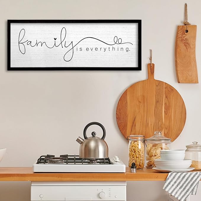 TQianJiang Family is Everything Wall Decor Art 24"X10" Living Room Sign Large Wood Framed Wall Hanging (Black)