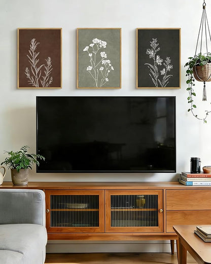 Drsoum Vintage Boho Flower Wall Art Framed Retro Botanical Floral Wall Prints Wildflower Neutral Rustic Bohemain Artwork Kitchen Bedroom Ready to Hang 11x14in Natural Framed