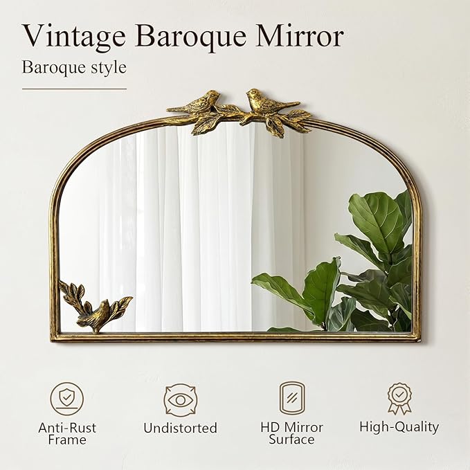 Antique Baroque Vintage Vanity Mirror 15x22Inch, Gold with Ornate Antique Frame, Arched Vintage Wall Mirror for Living Room, Fireplace, Entryway (Golden (Arched 3), 15" L x 22" W)