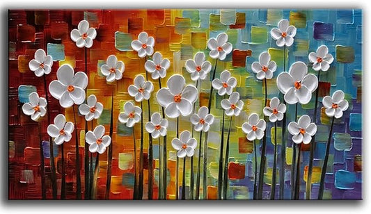 YaSheng Art - Hand painted Contemporary Art Oil painting On Canvas Texture Abstract Flowers Artwork Paintings Home Interior Decor Wall Art wall art for living room Ready to Hang 20"x40"inch