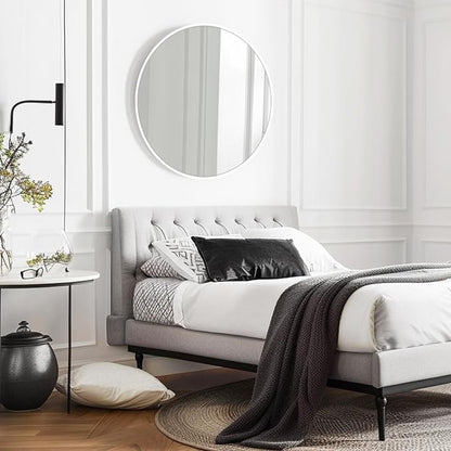 White Round Mirror, White Circle Mirror 24 inch, Round Bathroom Mirrors, Circle Wall Mirrors for Bathroom, Living Room, Hallway, Vanity, Over Sink, Mantel