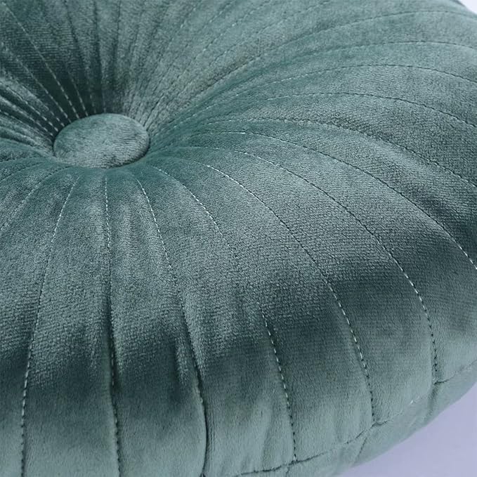 HLOVME Round Pillow Cushion for Couch Velvet Decorative Small Throw Pillow Solid Color for Living Room Bed Floor 13.7”, Lake Blue