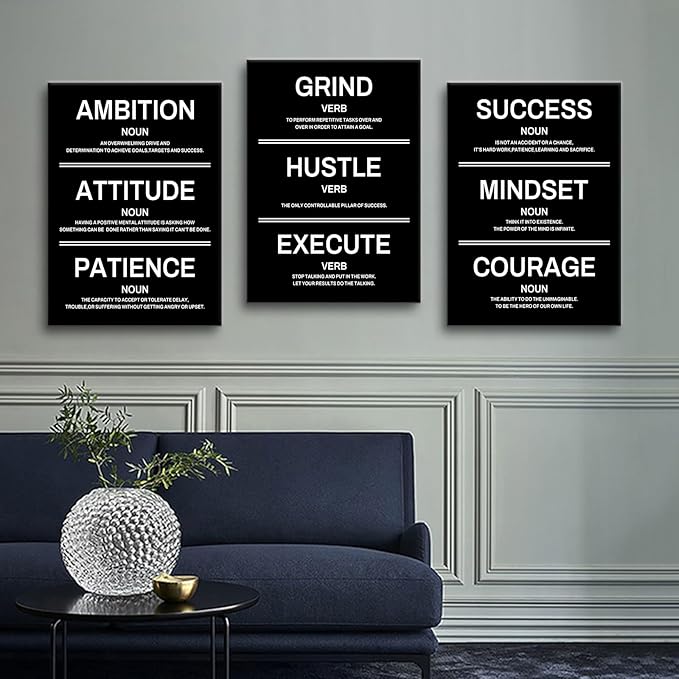 3 Pieces Success Mindset Attitude Noun Entrepreneur Quotes Motivational Wall Art Inspirational Canvas Posters Positive Pictures Artwork for Home Living Room Office Classroom Wall Decor [60''W x 28''H]