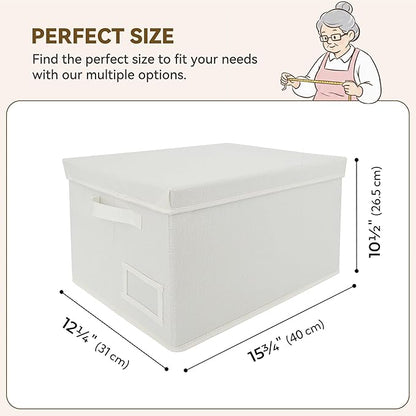 GRANNY SAYS Fabric Storage Bins with Lids, Storage Basket for Clothes, Decorative Storage Boxes, Closet Storage and Organizers, Ivory, 3-Pack