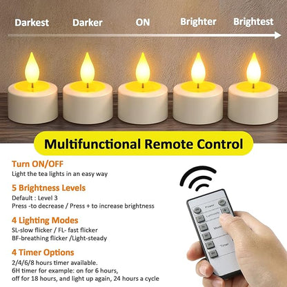 Yme Rechargeable Tea Lights with Remote Timer and Charging Base, 6 Pack LED Battery Operated Flickering Flameless Candles, Electric Tea Lights Votive Candles for Home Wedding Party Holiday Decor