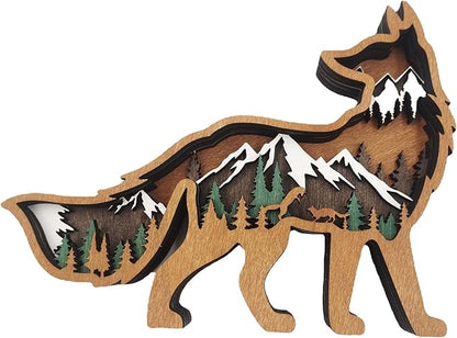 Laozai Wooden Forest Animals Fox Decor Cabin Rustic Decor Wall Decorations Mountain decor for Bedroom Living Room Table Decorative