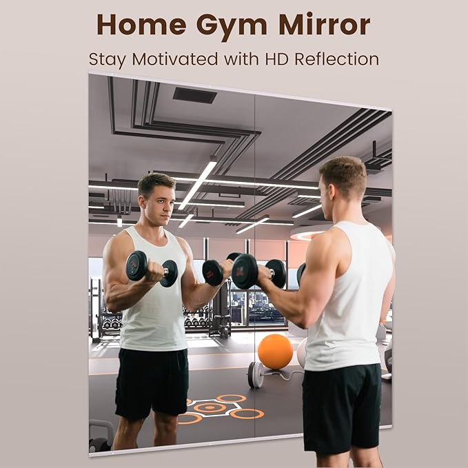 LOAAO Home Gym Mirror, 79"x36"-2 PCS Gym Mirrors for Wall, Frameless, Tempered Glass, Large Workout Mirrors for Home Gym, Dance Studio, Yoga Room, Garage Gym