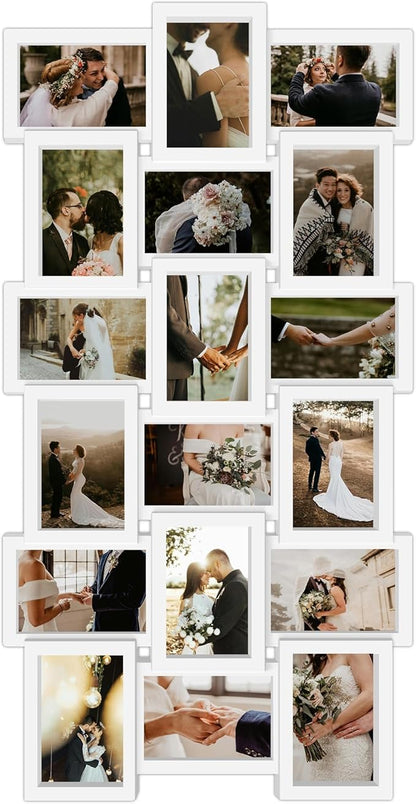 J.M.Deco Collage Picture Frames for Wall Decor, 18-Opening Family Picture Frame Set, One-Piece Photo Frames for Living Room, Bedroom, Gallery, Pure White