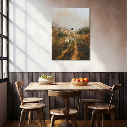 Jesus Leaves the 99 Sheep Canvas Wall Art Jesus and Lamb Painting Wall Decor Picture The Lost Sheep Posters Prints Christian Baptism gifts for Living Room Bedroom Prayer Home Decor 8x10 in canvas