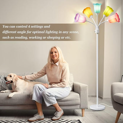 GyroVu Medusa LED Floor Lamp, Multi Head Modern Tall Lamp with Adjustable Gooseneck Standing Lamps for Living Room Bedroom Kids Room Office 6 Color Lampshades Bulb Not Included(White)