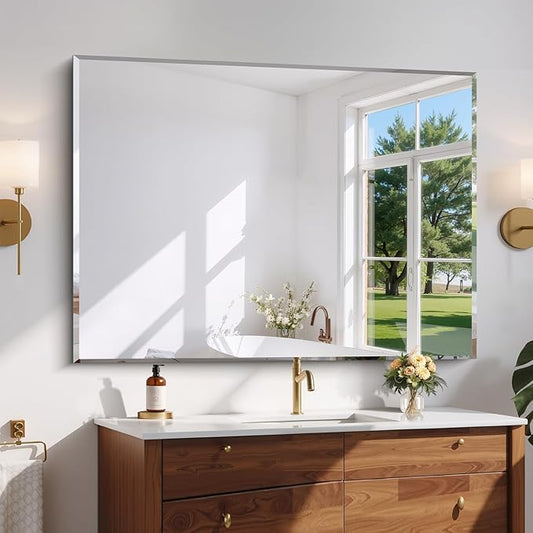 CILIBER Beveled Bathroom Mirror, 36x48 Large Bathroom Mirrors for Over Sink, 3mm Tempered Glass Beveled Frameless Vanity Mirror for Bathroom, Bedroom, Living Room and Entryway