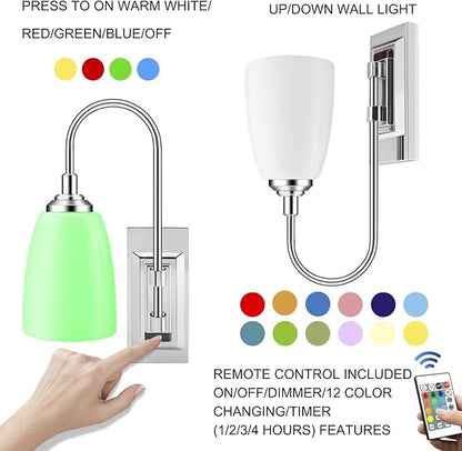 LUXSWAY 12 Colors Changing Wall Lamp, Dimmable Up/Down Wall Sconce,Over Bed Headboard Light for Bedroom Hallway Home Decor- 1Pack