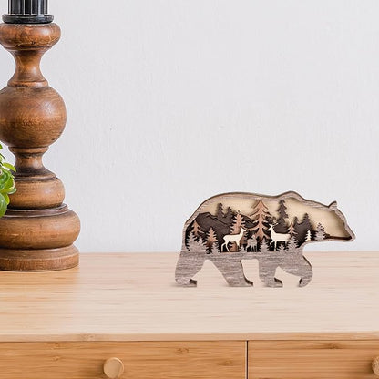 Honoson Forest Animal Rustic Wall Art Decor Wooden Farmhouse Wall Decoration Wooden Animal Decor Wood Forest and Mountain Ornaments for Cabin Bedroom Living Room Decor(Brown,Bear Style)