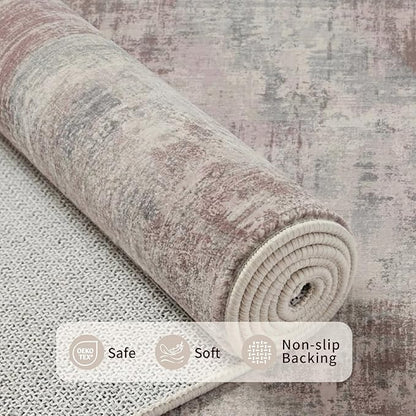 9x12 Area Rug for Living Room, Large Washable Rug, Soft Neutral Abstract Rug for Bedroom, Office, Farmhouse, Low Pile Imitation Wool Non Slip Carpet Ideal for High-Traffic Areas, Blue Grey