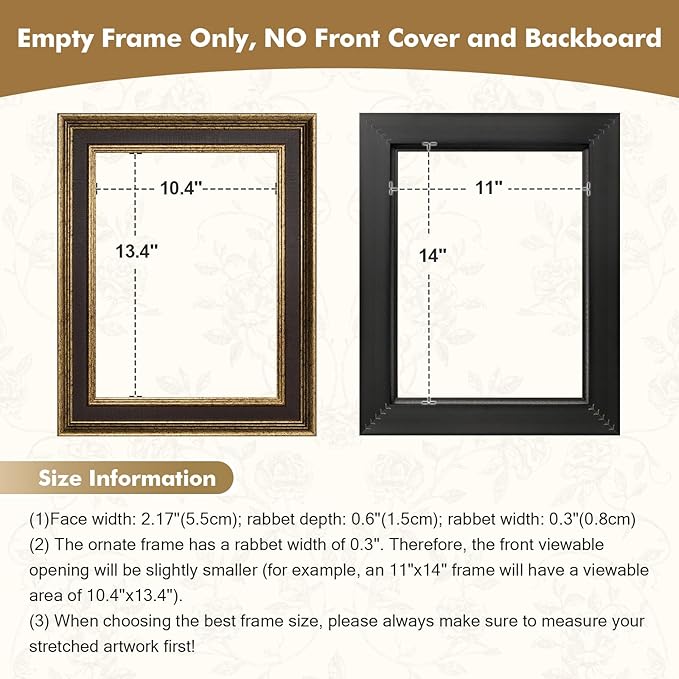 FOLKOR Plein Air Frame for 18x24 Vintage Wall Art Prints, No Cover & Back, Mid-century Canvas Frames with 2.2" Width for French Countryside Still Life Paintings Hallway Guest Room Decor (Brown Gold)
