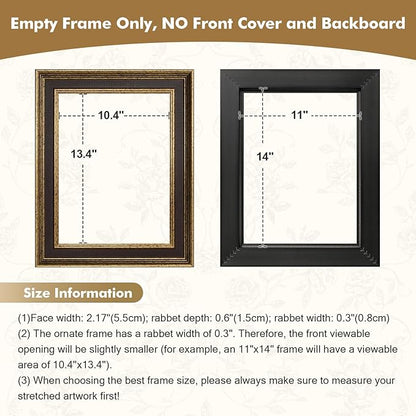 Antique French Canvas Frame for 20x24 Oil Paintings Diamond Art Prints, 1.7" Wide Vintage Gallery Wall Frame for Coffee Book Shop Dining Room Kitchen Decor, No Back & Cover (Gold Brown)