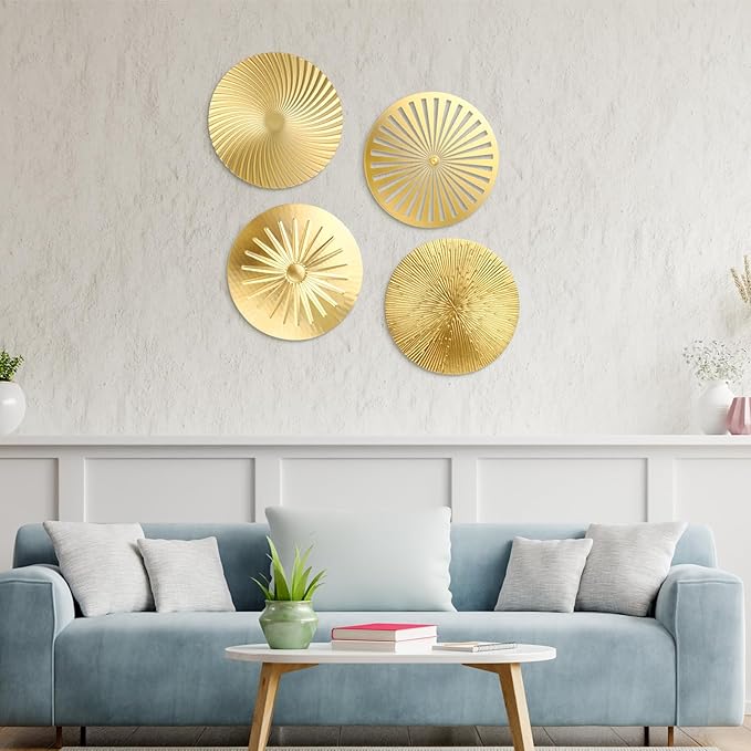 Shimeyao 4 Pcs 12 Inch Metal Wall Art Decor Sunburst Hanging Metal Artwork Decor Wall Art Decorations for Home Living Room Office Bedroom Bathroom Sculpture