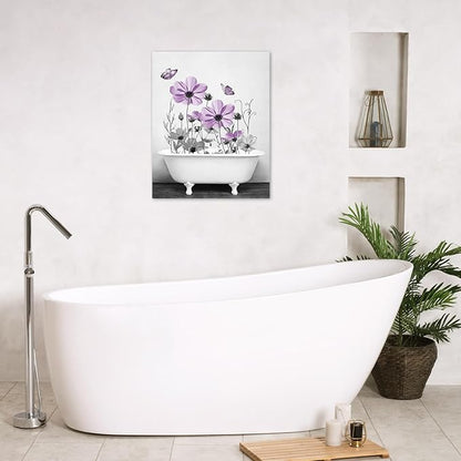 LB Purple Floral Inspirational Wall Art Flower and Dragonfly on Wood Board Canvas Wall Art Motivational Wall Decor for Living Room Bedroom Bathroom Home Framed Ready to Hang 8L x 10W Inch