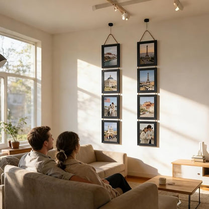 Lavezee 4x6 Black Hanging Collage Picture Frames Set of 2, 8 Opening Vertical Frame Made to Display 4 by 6 Inch Photo for Wall Decor
