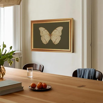 JLTULT Gold Frame White Butterfly Wall Art Print on Dark Green Background, Vintage Framed Wall Decor for Living Room, Bedroom, Office 16x24 Inch Fade-Resistant Print Easy to Hang