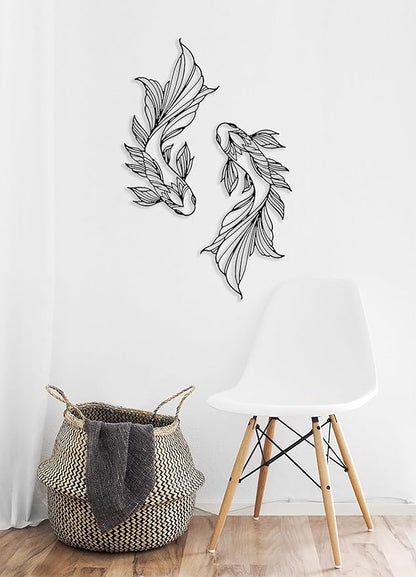 RESACO Koi Fish Metal Wall Art Japanese Art Wall Decor Iron Fish Gifts Asian Decorations for Living Room Bathroom Indoor Outdoor (Black 10.2 x 18.1 inches)
