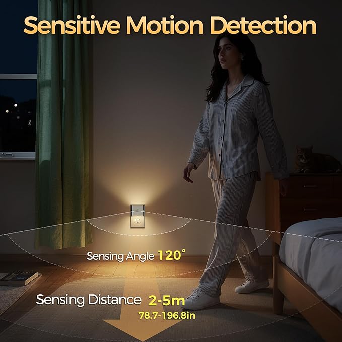 DORESshop LED Motion Sensor Night Light[2 Pack], Night Lights Plug into Wall, Brightness Adjustable Motion Activated Nightlight with Dusk to Dawn for Bedroom, Bathroom, Hallway, 3000K