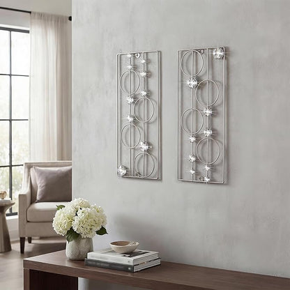 ZEXUIRU 2 Pack Bling Abstract Metal Wall Art Minimalist Line Jeweled Crystal Wall Decor Modern Geometric Rhinestone Hanging Wall Sculpture for Living Room Bedroom Bathroom Office