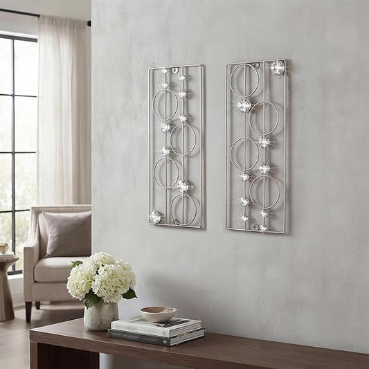 ZEXUIRU 2 Pack Bling Abstract Metal Wall Art Minimalist Line Jeweled Crystal Wall Decor Modern Geometric Rhinestone Hanging Wall Sculpture for Living Room Bedroom Bathroom Office