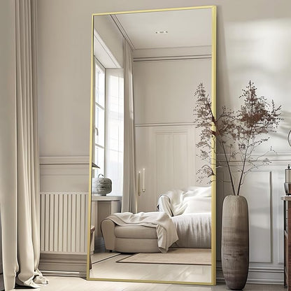 Full Length Mirror, 76"x34" Oversized Floor Mirror Free Standing, Gold Mirror Full Length with Tempered Glass, Large Full Body Mirror for Bedroom Living Room Home Gym