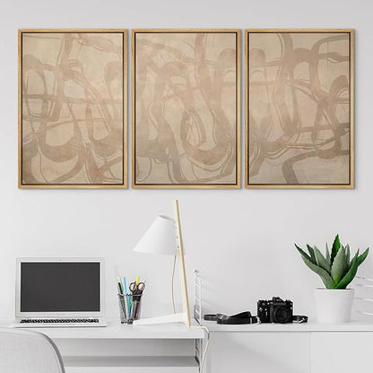 SIGNLEADER Framed Canvas Print Wall Art Set Beige Modern Abstract Line Art Illustrations Minimal Decorative Bohemian for Living Room, Bedroom, Office - 24"x36"x3 Natural