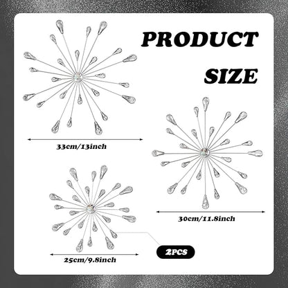 ZEXUIRU 4 Pcs Silver Starburst Wall Decor Metal Bling Wall Art Crystal Accents 3D Modern Decoration Glam Hanging Sculptures for Living Room Bedroom Office Teen Girl Room – Easy to Hang Home Decor Set