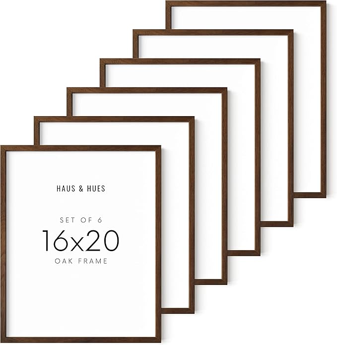 HAUS AND HUES Walnut Oak 16x20 Poster Frames - Set of 6 for Wall or Display, Wood Picture Frames, Gallery Wall Frame Set