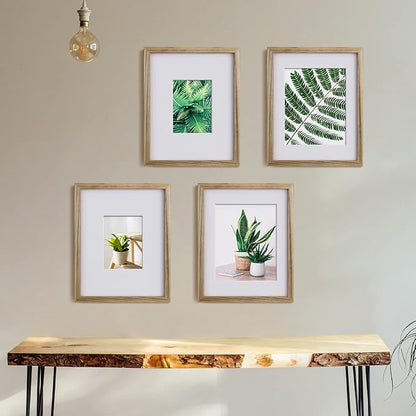 Egofine 11x14 Picture Frames with Plexiglass, Display Pictures 5x7/8x10 with Mat or 11x14 Without Mat Set of 4 for Tabletop and Wall Mounting, Carbonized Brown