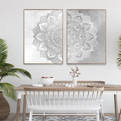 Pennclys Gray Mandala Wall Art Mandala Canvas Wall Decor Abstract Flower Yoga Wall Art Boho Mandala Picture Yoga Lotus Painting Artwork for Living Room Bedroom Decor 16x24x2 Inch Unframed