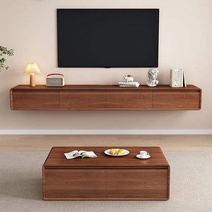 Floating TV Stand Large Floating TV Shelves Wall Mounted Multi Storage Compartment TV Media Console Floating TV Cabinet Bench Under TV Large Storage (Brown C, 78.7 * 7.9 * 9.4 in)