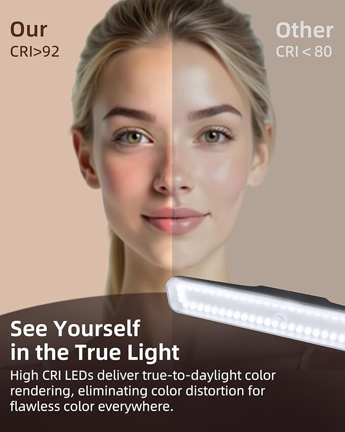 EZVALO Wireless Makeup Light 1 Pack, Vanity Lights for Mirror,Bathroom Mirror Light, Rechargeable, 3 Color Modes, Stepless Dimming, Touch Control, Adjustable Angle, Black, Women's Gifts