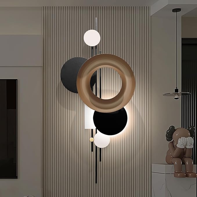 HEBOIX Black 3D Wall Art Decor with Led Lights，Voice-Activated Luminescence Abstract Modern Metal Walls Decor，Minimalist Large Walls' Art for Corridor/Entrance Wall(22''Lx46''W-Light)